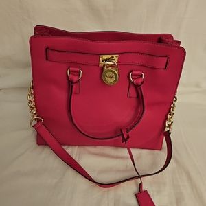 Michael Kors Hamilton Women Large Shoulder Bag, Handbag, Tote Pink Leather